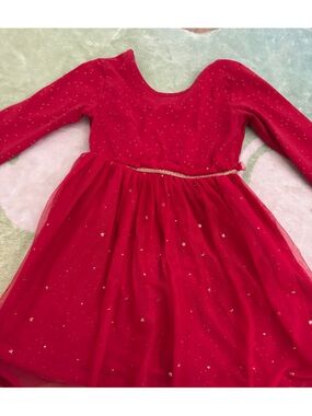 Hanna Andersson Red Long-Sleeve Tulle Star Dress with Gold Belt